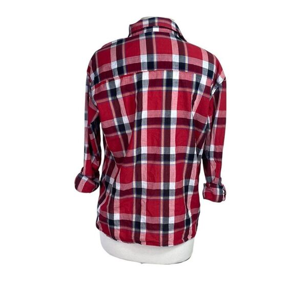 Red Plaid Button-Up Sheer shirt sz L Poetry - Picture 2 of 8